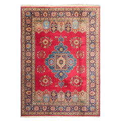 8x11 Coral, Navy, Ivory Color Hand Knotted Tabriz Wool Traditional Oriental Rug