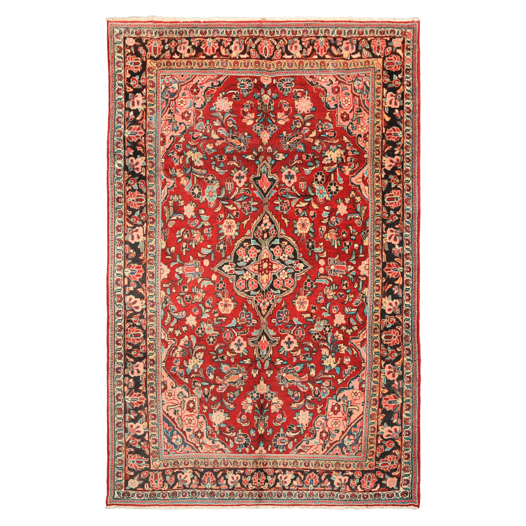 7x10 Rust, Charcoal, Pink Color Hand Knotted Sarouk Wool Traditional Oriental Rug