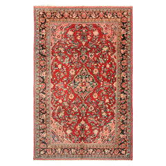 7x10 Rust, Charcoal, Pink Color Hand Knotted Sarouk Wool Traditional Oriental Rug