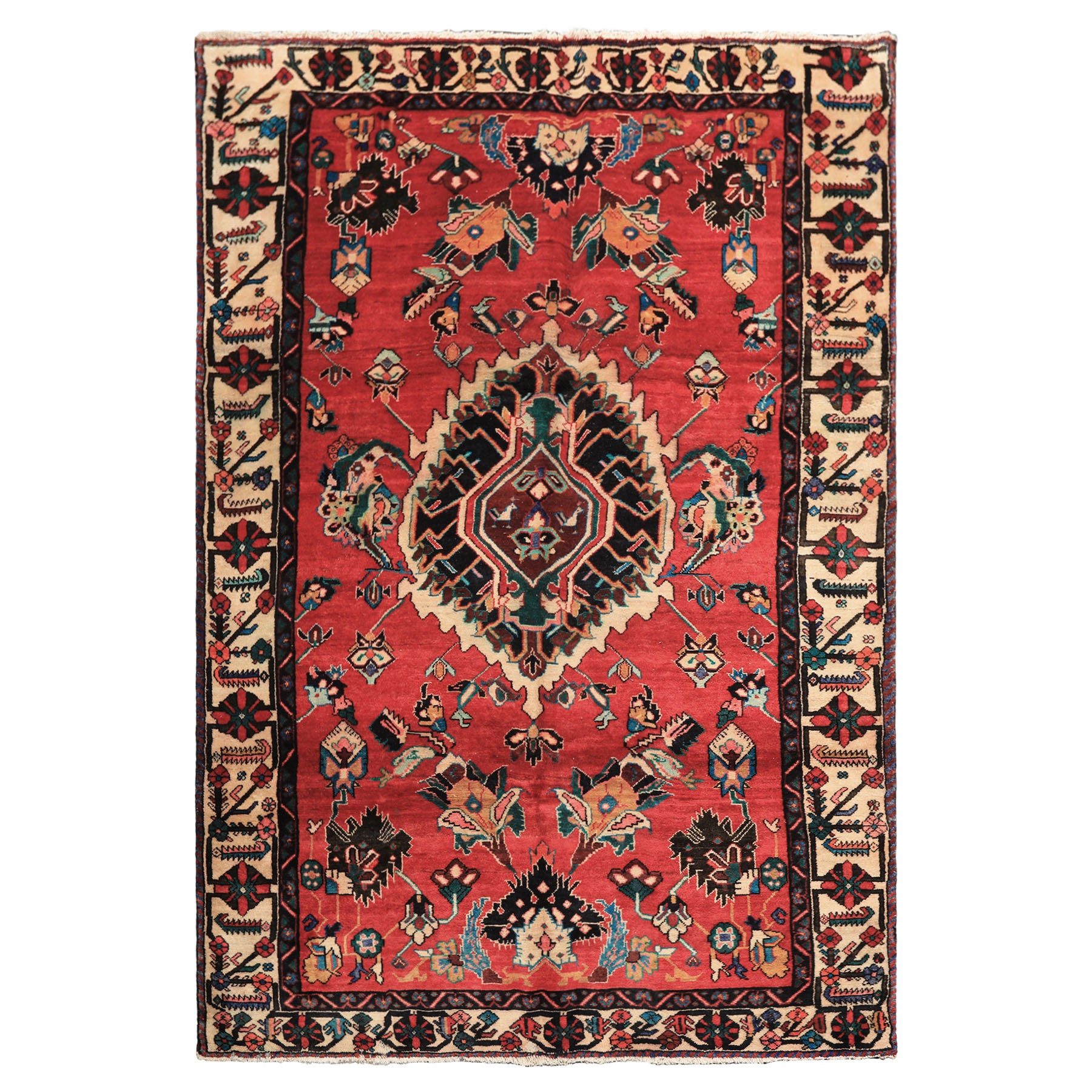 6x9 Red, Ivory, Green Color Hand Knotted Bakhtiari Wool  Oriental Rug