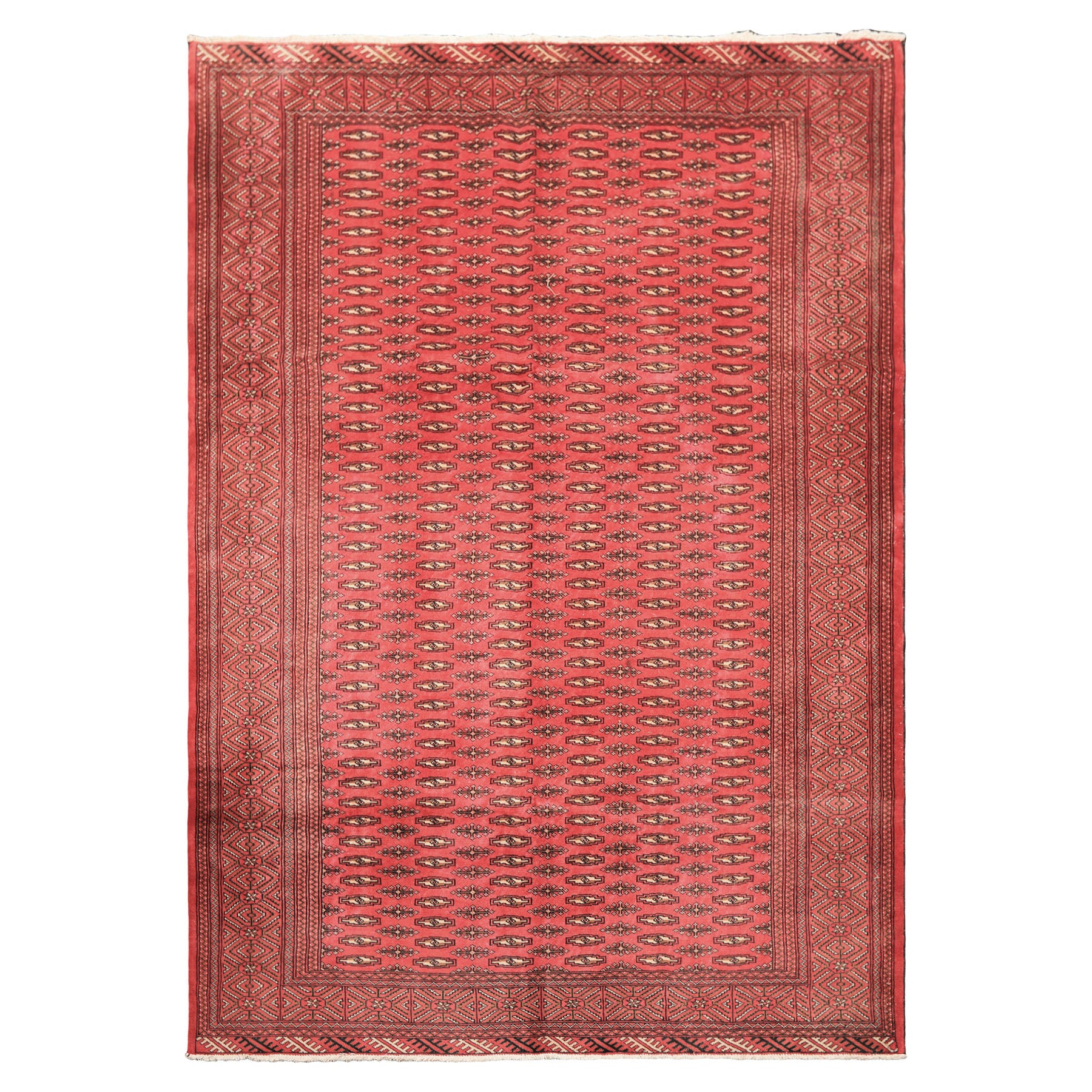 6x9 Rose, Ivory, Charcoal Color Hand Knotted Turkmen Wool Traditional Oriental Rug