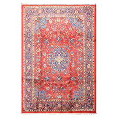 8x11 Red, Navy, Ivory Color Hand Knotted Sarouk Wool Traditional Oriental Rug