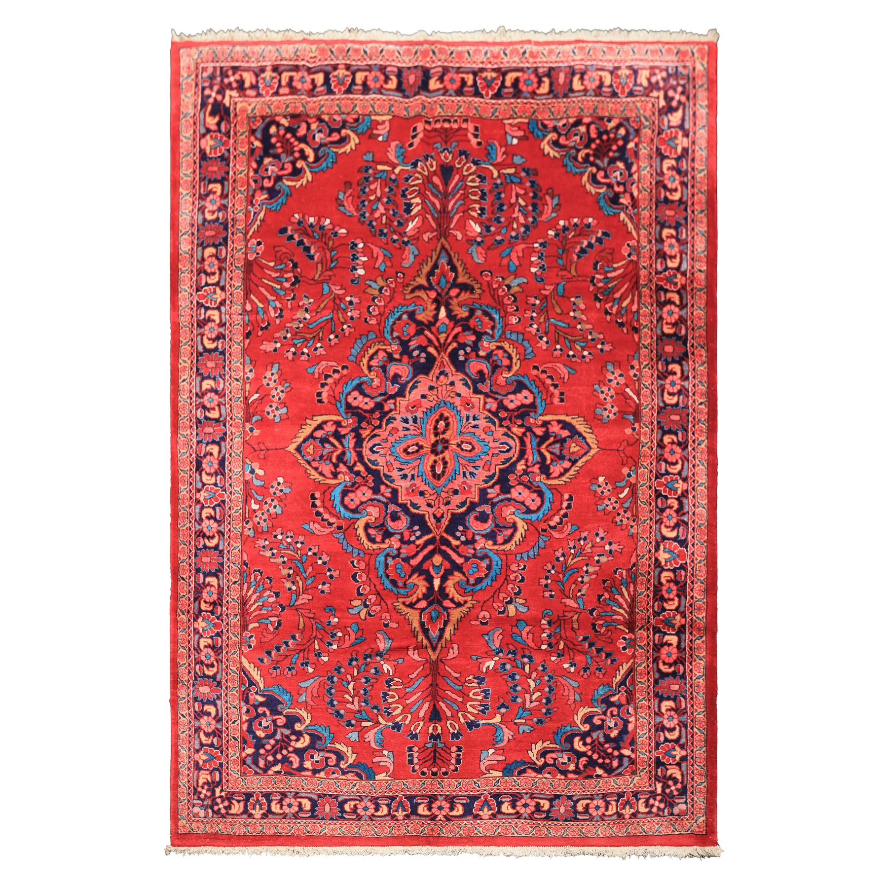 7x10 Red, Navy, Pink Color Hand Knotted Lilihan Wool Traditional Oriental Rug