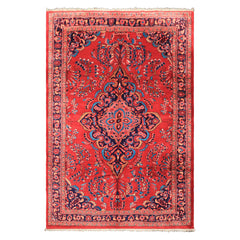 7x10 Red, Navy, Pink Color Hand Knotted Lilihan Wool Traditional Oriental Rug