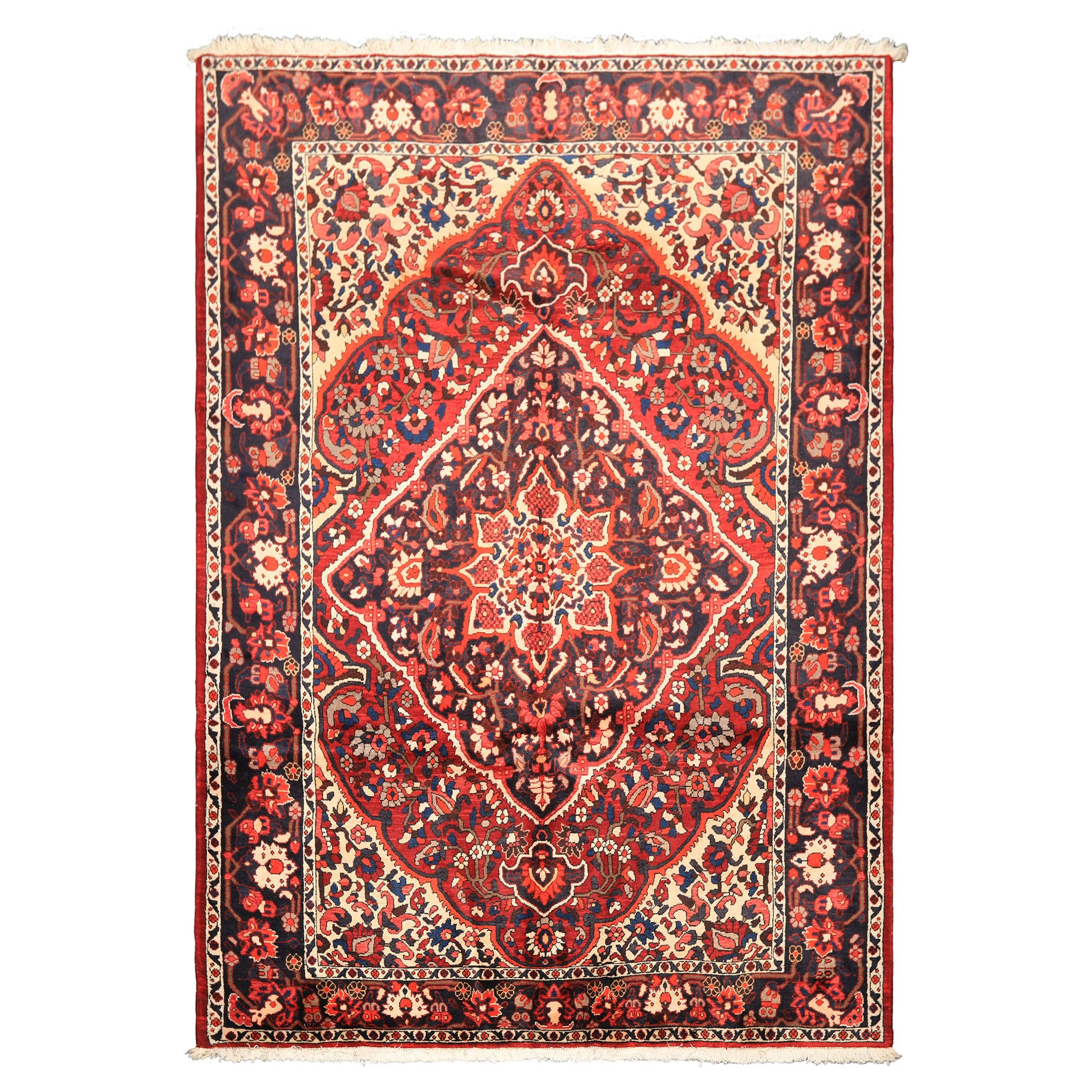 7x10 Rust, Ivory, Midnight Blue Color Hand Knotted Bakhtiari Wool Traditional Oriental Rug