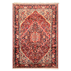 7x10 Rust, Ivory, Midnight Blue Color Hand Knotted Bakhtiari Wool Traditional Oriental Rug