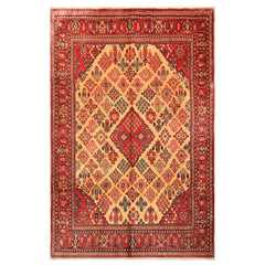 7x10 Light Gold, Ivory, Red Color Hand Knotted Meimeh Wool Traditional Oriental Rug