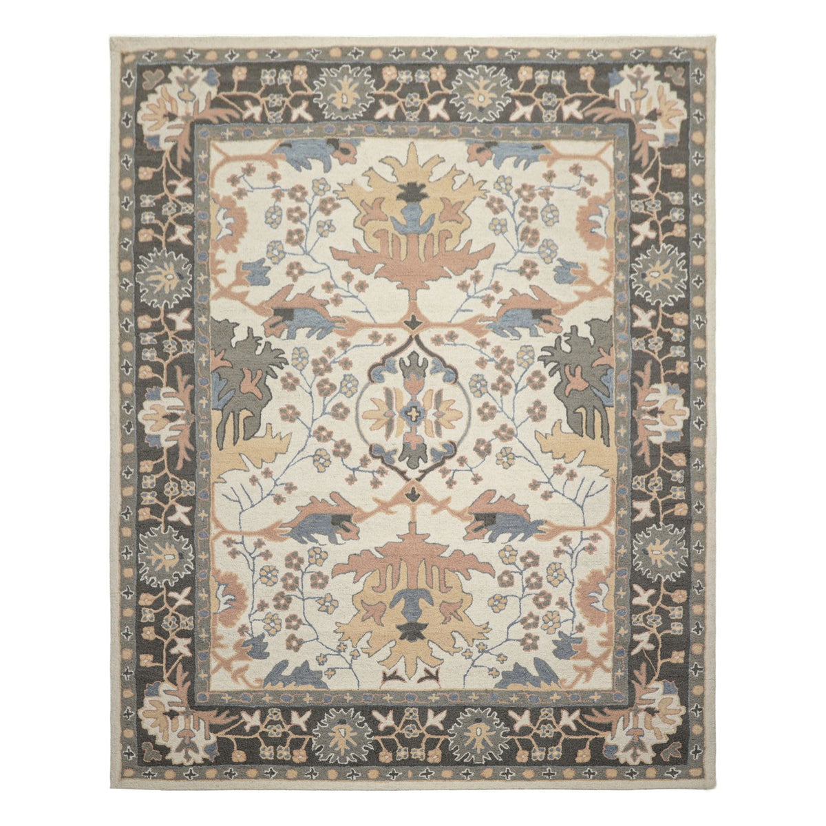 Multi Size Ivory Blush Beige Color Hand Hooked  Wool Traditional Oriental Rug
