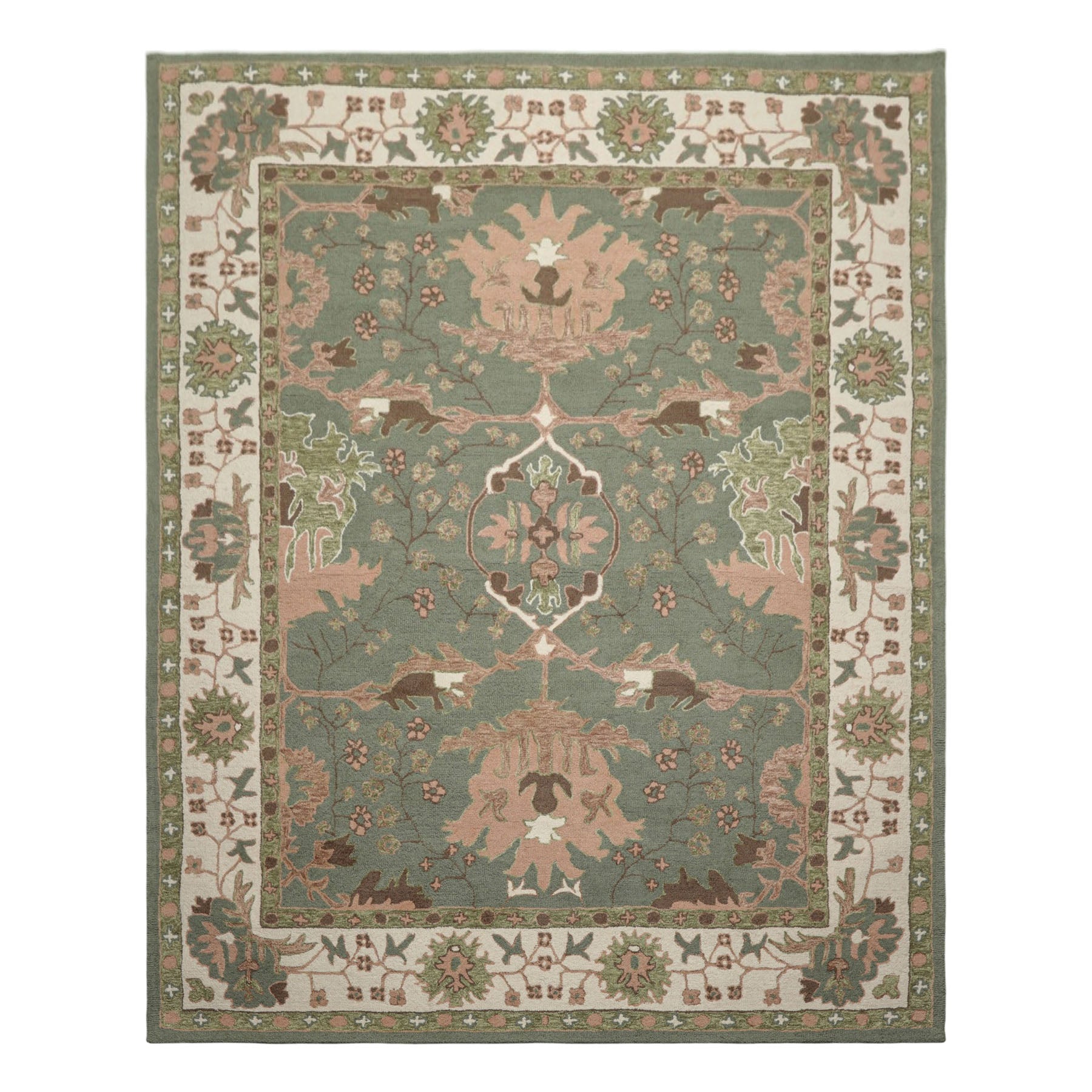 Multi Size Sage Ivory Brown Color Hand Hooked  Wool Traditional Oriental Rug