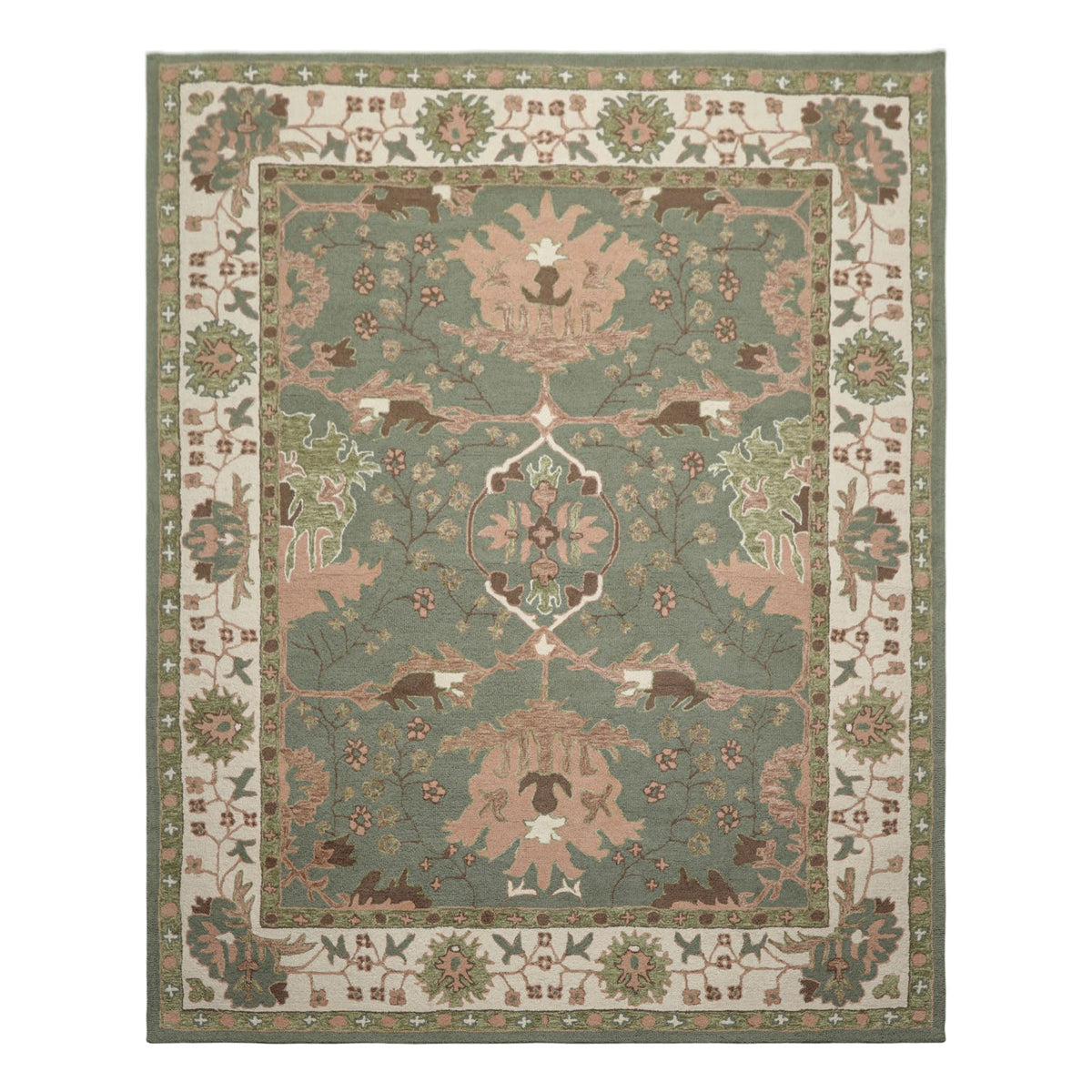 Multi Size Sage Ivory Brown Color Hand Hooked  Wool Traditional Oriental Rug