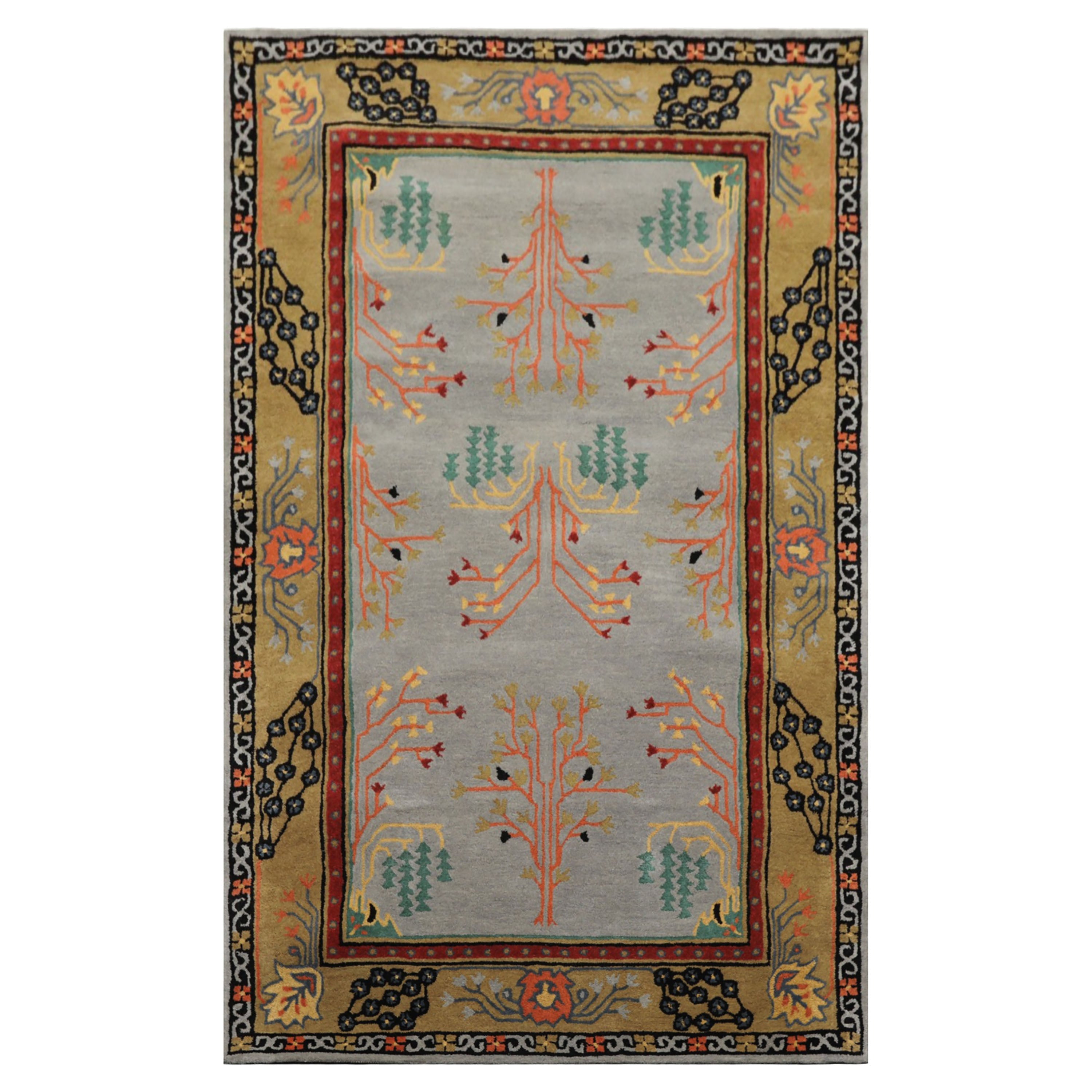 5x8 Slate, Gold, Black Color Hand Tufted Donegal Wool Traditional Oriental Rug