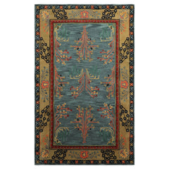 5x8 Turquoise, Gold, Black Color Hand Tufted Donegal Wool Traditional Oriental Rug