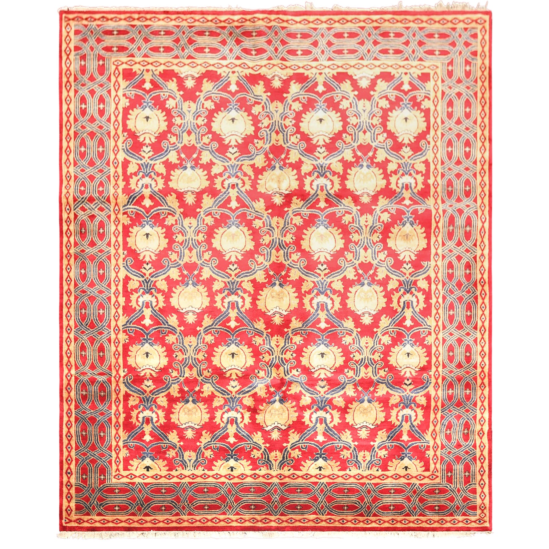 8x10 Red, Navy, Gold Color Hand Knotted Agra Wool Traditional Oriental Rug
