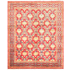 8x10 Red, Navy, Gold Color Hand Knotted Agra Wool Traditional Oriental Rug