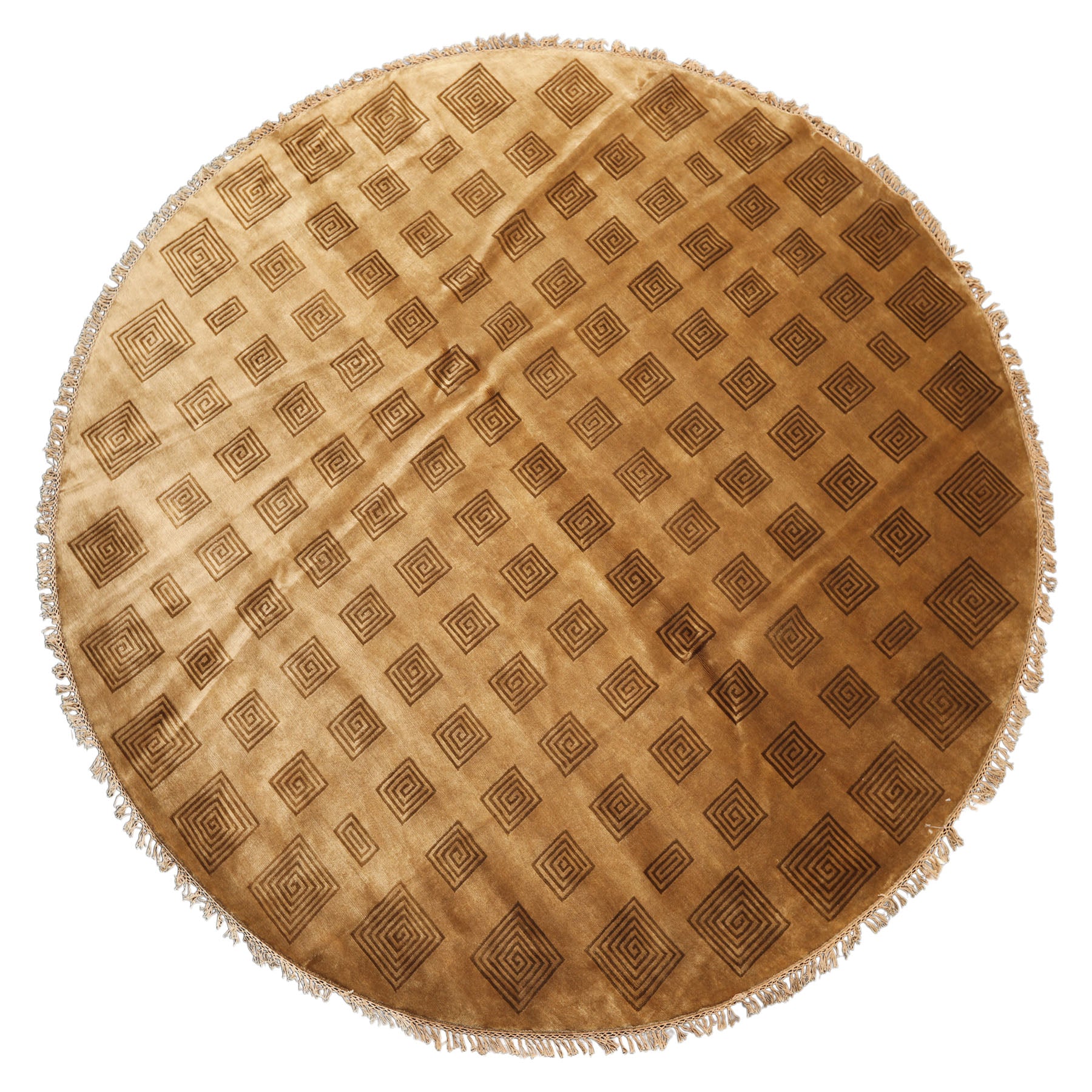 8' Round Tan, Brown, Color Hand Knotted Tibetan New Zealand Wool Modern & Contemporary Oriental Rug