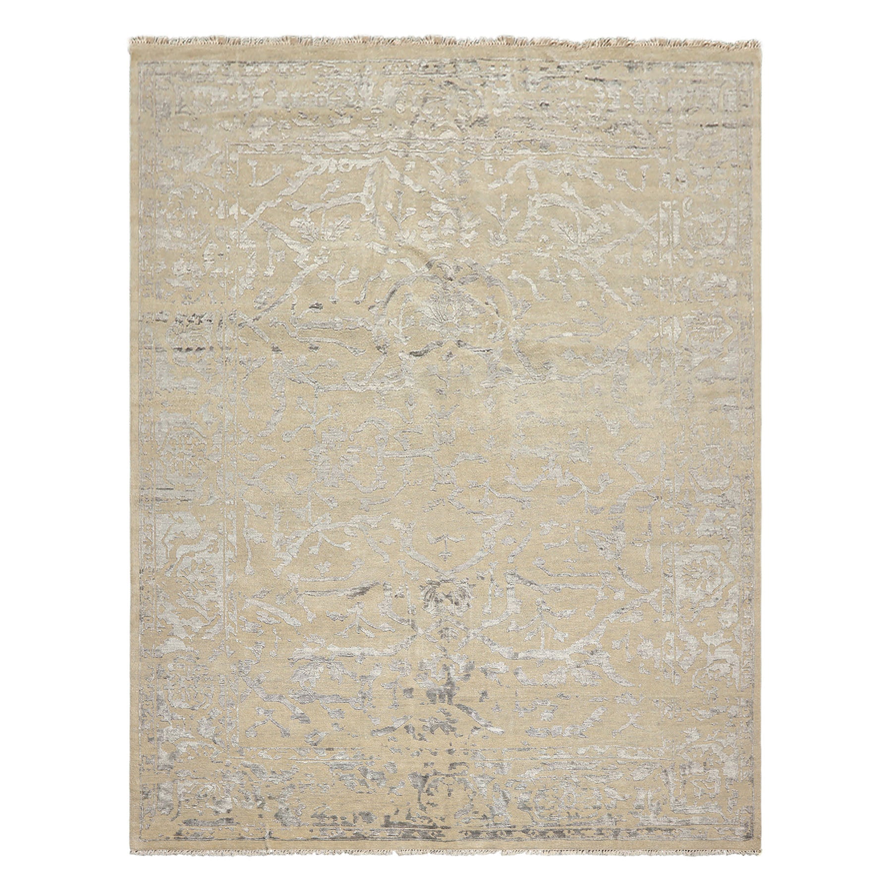 8x10 Beige, Gray, Color Hand Knotted Oushak Wool & Bamboo Silk Modern & Contemporary Oriental Rug