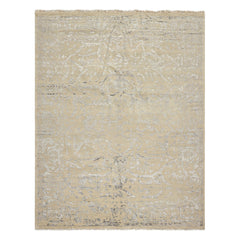 8x10 Beige, Gray, Color Hand Knotted Oushak Wool & Bamboo Silk Modern & Contemporary Oriental Rug