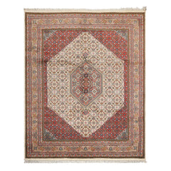 8x10 Ivory, Rose, Tan Color Hand Knotted Indo Bidjar Wool Traditional Oriental Rug