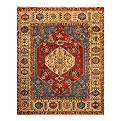 8x10 Rust, Light Gold, Blue Color Hand Knotted Oushak Wool Transitional Oriental Rug
