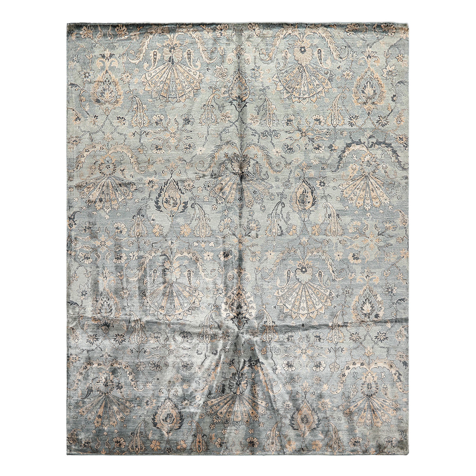 8x10 Aqua, Taupe, Beige Color Hand Knotted Tibetan Bamboo Silk Transitional Oriental Rug