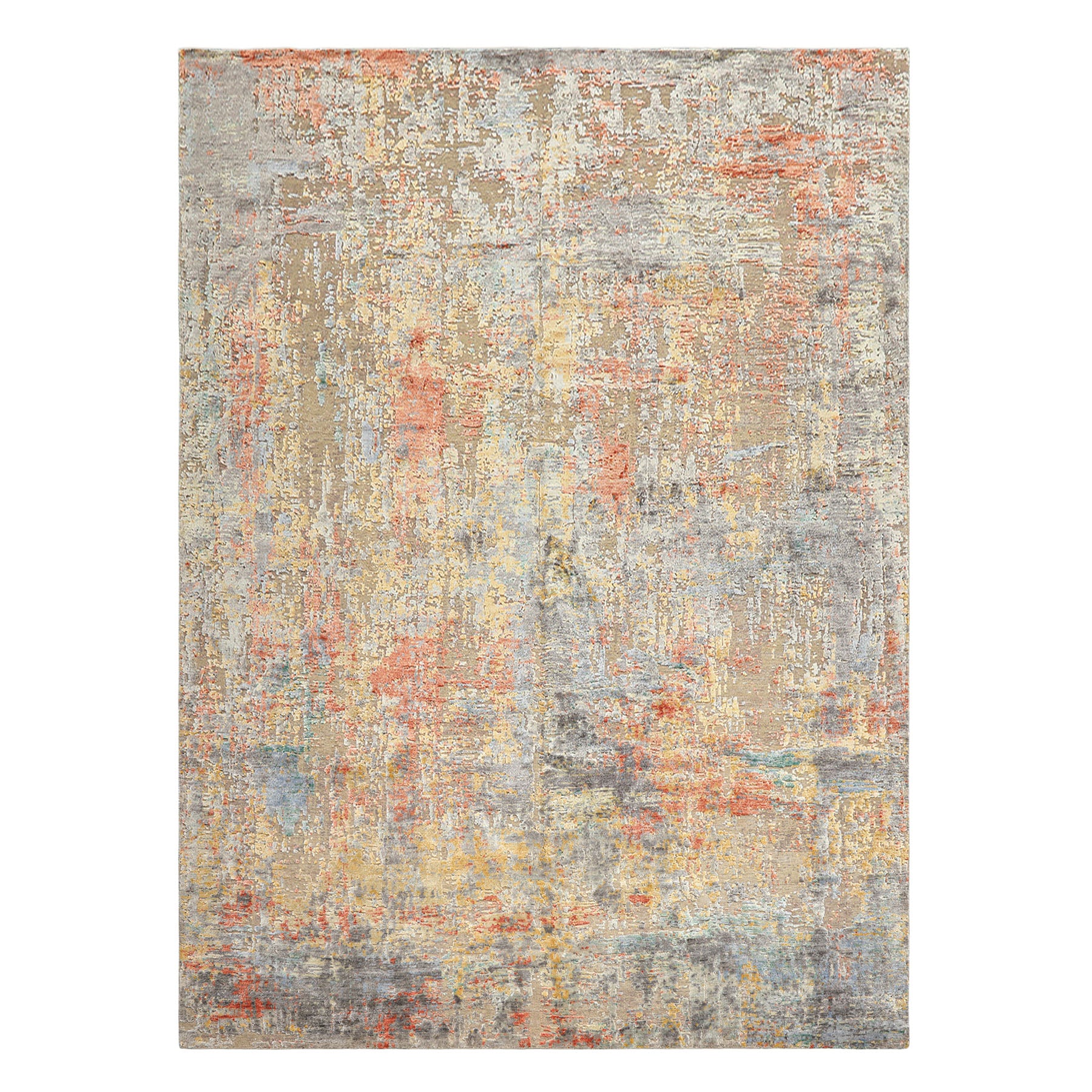 9x12 Beige, Coral, Aqua Color Hand Knotted Sherpa Wool & Bamboo Silk Modern & Contemporary Oriental Rug