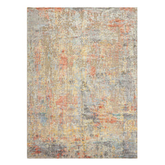 9x12 Beige, Coral, Aqua Color Hand Knotted Sherpa Wool & Bamboo Silk Modern & Contemporary Oriental Rug