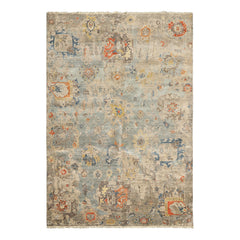 6x9 Celadon, Beige, Orange Color Hand Knotted Indo Oushak Wool Traditional Oriental Rug