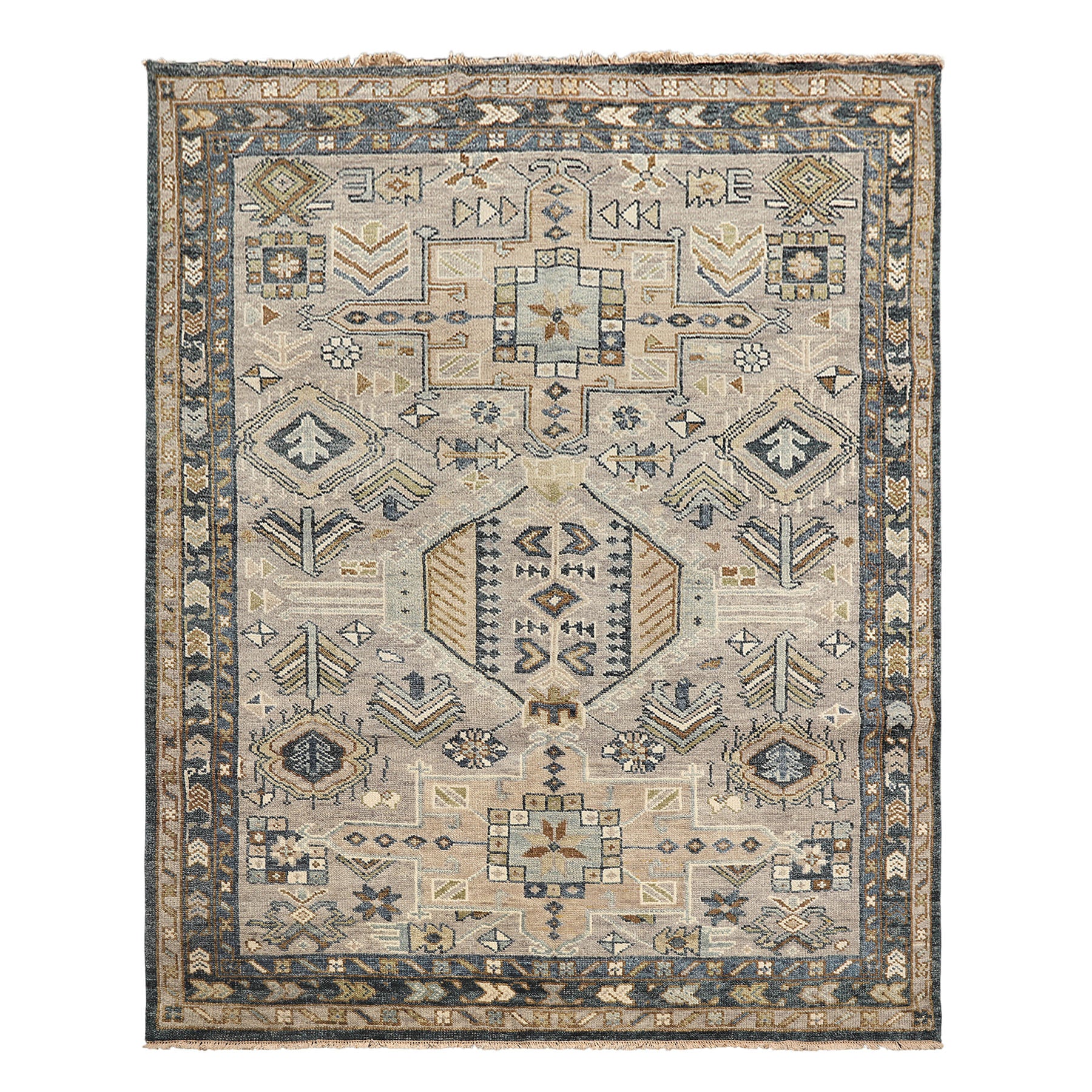 8x10 Taupe, Beige, Blue Color Hand Knotted Oushak Wool Modern & Contemporary Oriental Rug