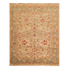 8x10 Beige, Celadon, Rust Color Hand Knotted Oushak Wool Traditional Oriental Rug