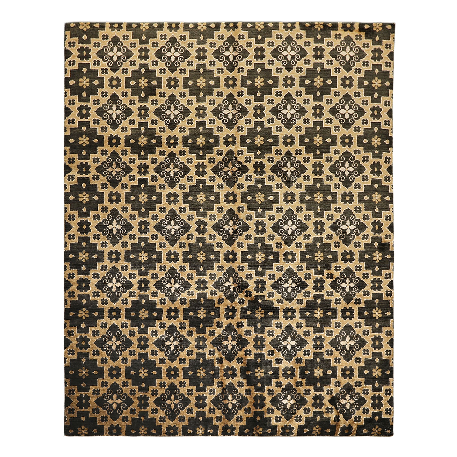 8x10 Tan, Charcoal, Color Hand Knotted Tibetan Wool Transitional Oriental Rug