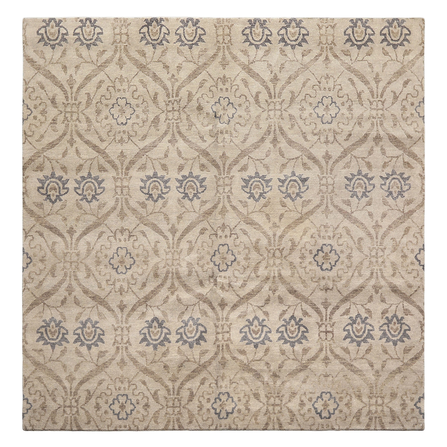 8' Square Gray, Slate, Taupe Color Hand Knotted Tibetan Wool Transitional Oriental Rug