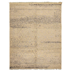 8x10 Vanilla, Taupe, Moss Color Hand Knotted Oushak Wool & Bamboo Silk Transitional Oriental Rug