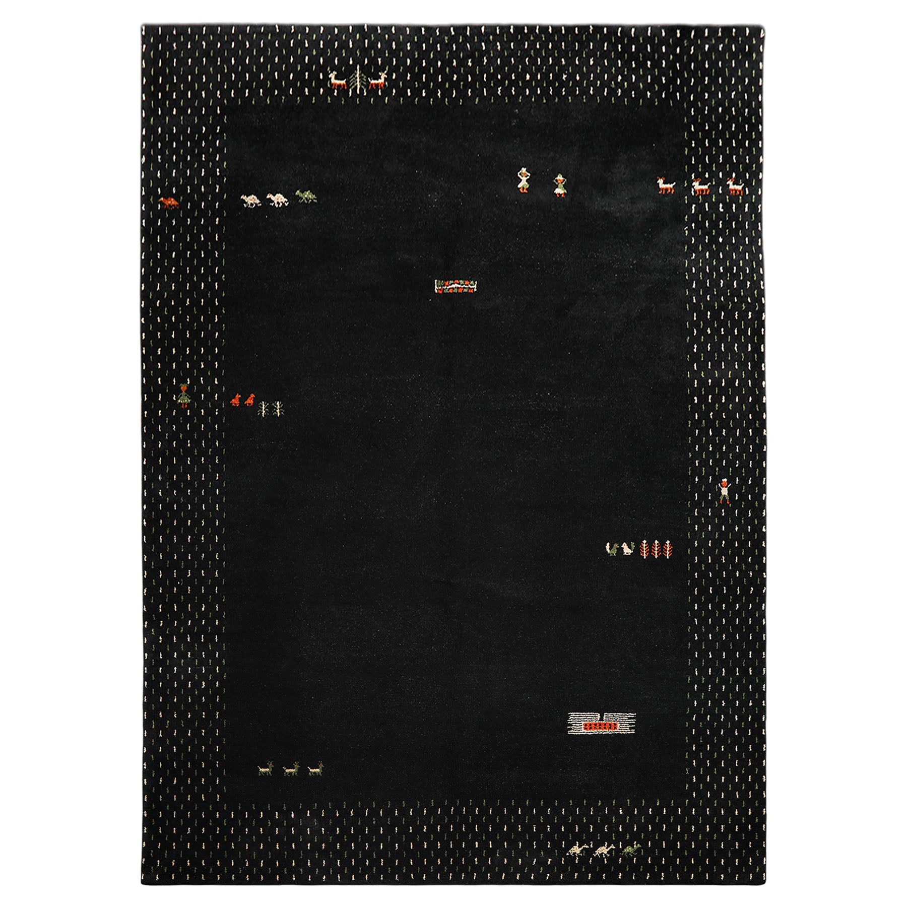 8x11 Black, Ivory, Green Color Hand Knotted Gabbeh Wool Modern & Contemporary Oriental Rug