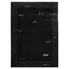 8x11 Black, Ivory, Green Color Hand Knotted Gabbeh Wool Modern & Contemporary Oriental Rug