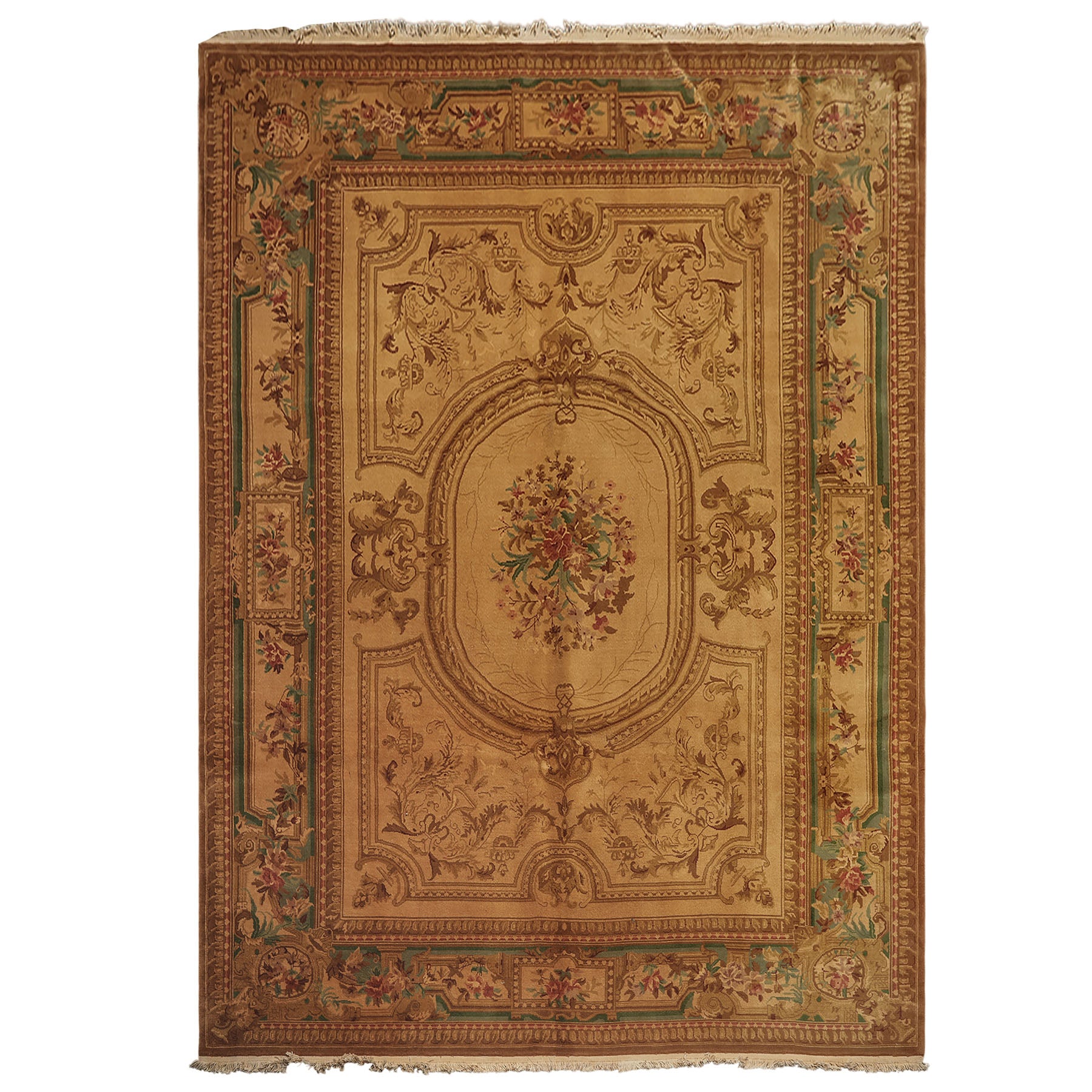 8x11 Tan, Rose, Brown Color Hand Knotted French Aubusson Savonnerie Wool Traditional Oriental Rug