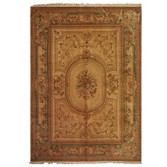 8x11 Tan, Rose, Brown Color Hand Knotted French Aubusson Savonnerie Wool Traditional Oriental Rug