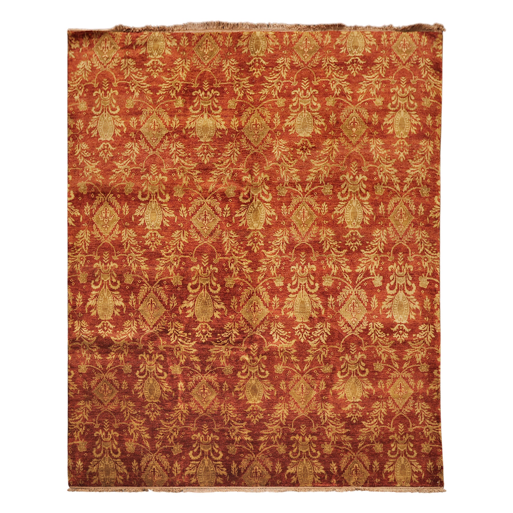 Multi Size Burnt Orange Gold Color Hand Knotted Agra Wool Transitional Oriental Rug