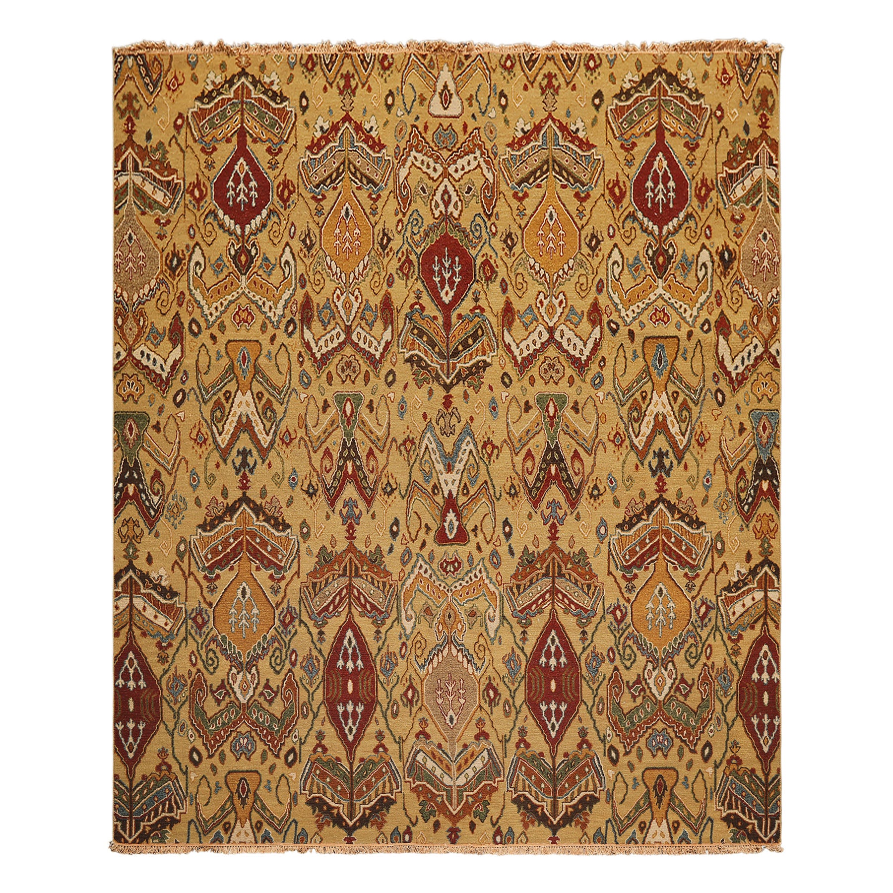 8x10 Light Gold, Rust, Sage Color Hand Knotted Soumak Wool Traditional Oriental Rug