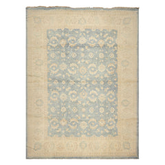 9x12 Aqua, Ivory, Tan Color Hand Knotted Chobi Peshawar Wool Traditional Oriental Rug