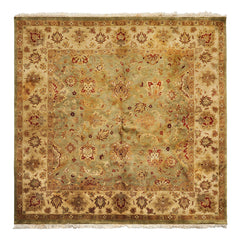 8' Square Pistachio, Beige, Rust Color Hand Knotted Agra New Zealand Wool Traditional Oriental Rug
