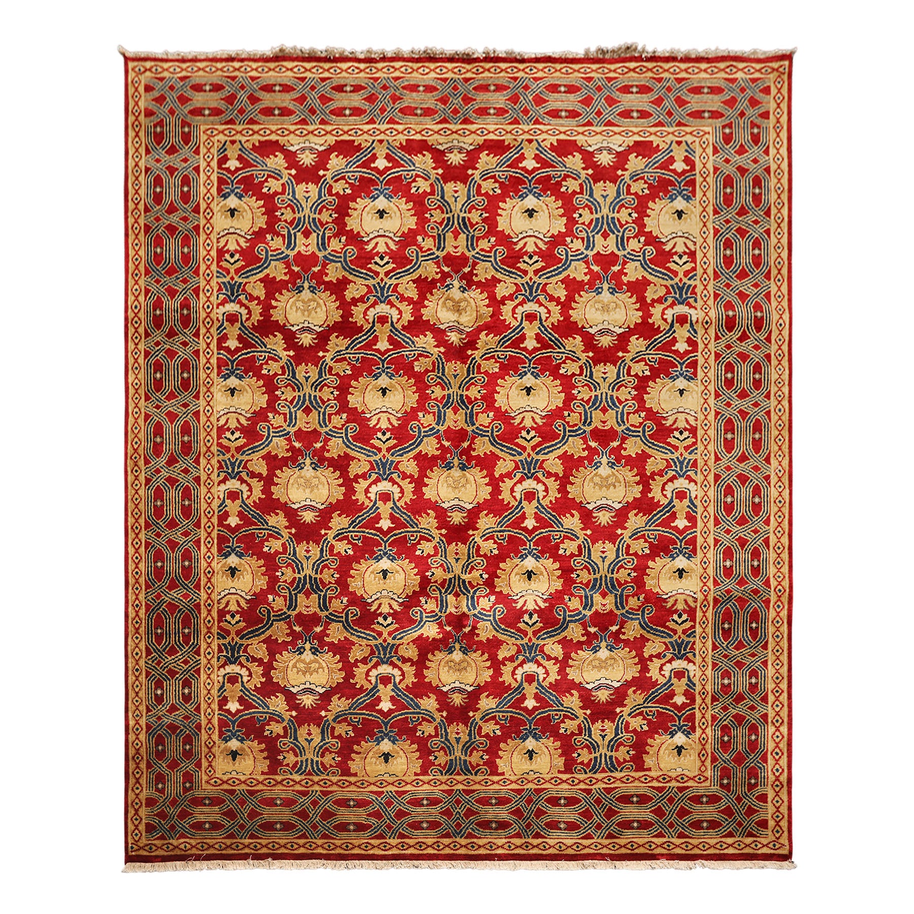 8x10 Red, Gold, Navy Color Hand Knotted Agra Wool Traditional Oriental Rug
