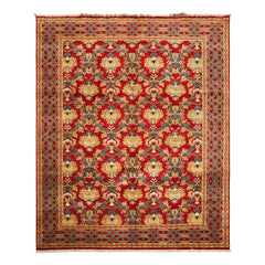 8x10 Red, Gold, Navy Color Hand Knotted Agra Wool Traditional Oriental Rug