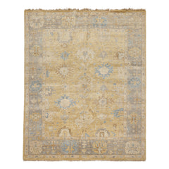 8x10 Light Gold, Gray, Aqua Color Hand Knotted Oushak Wool Traditional Oriental Rug