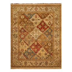 8x10 Beige, Tan, Aqua Color Hand Knotted Agra Wool Transitional Oriental Rug