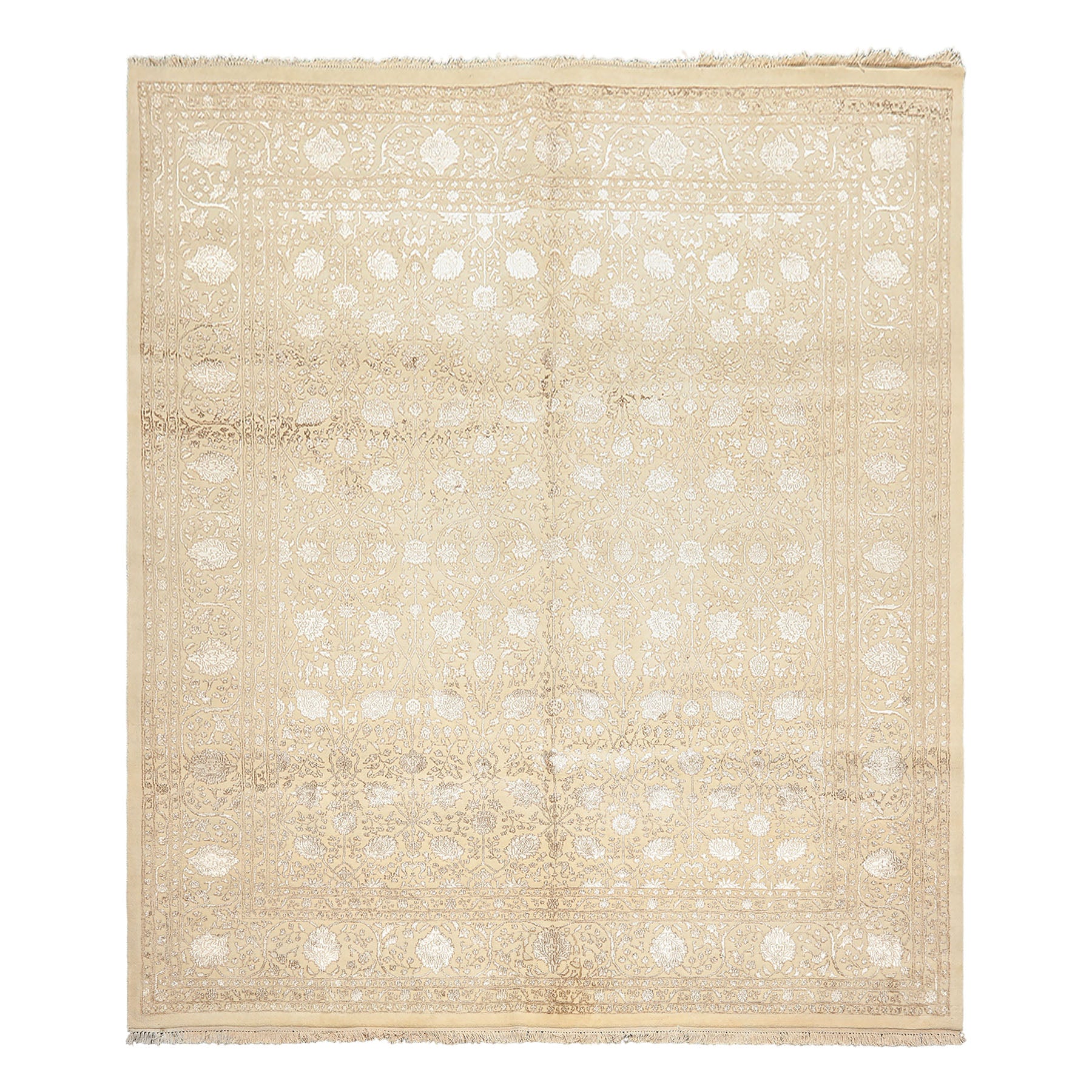 8x10 Ivory, Tan, Color Hand Knotted Tibetan Wool & Bamboo Silk Traditional Oriental Rug