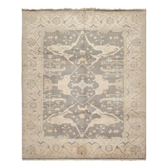 8x10 Gray, Ivory, Light Gold Color Hand Knotted Oushak Wool Traditional Oriental Rug