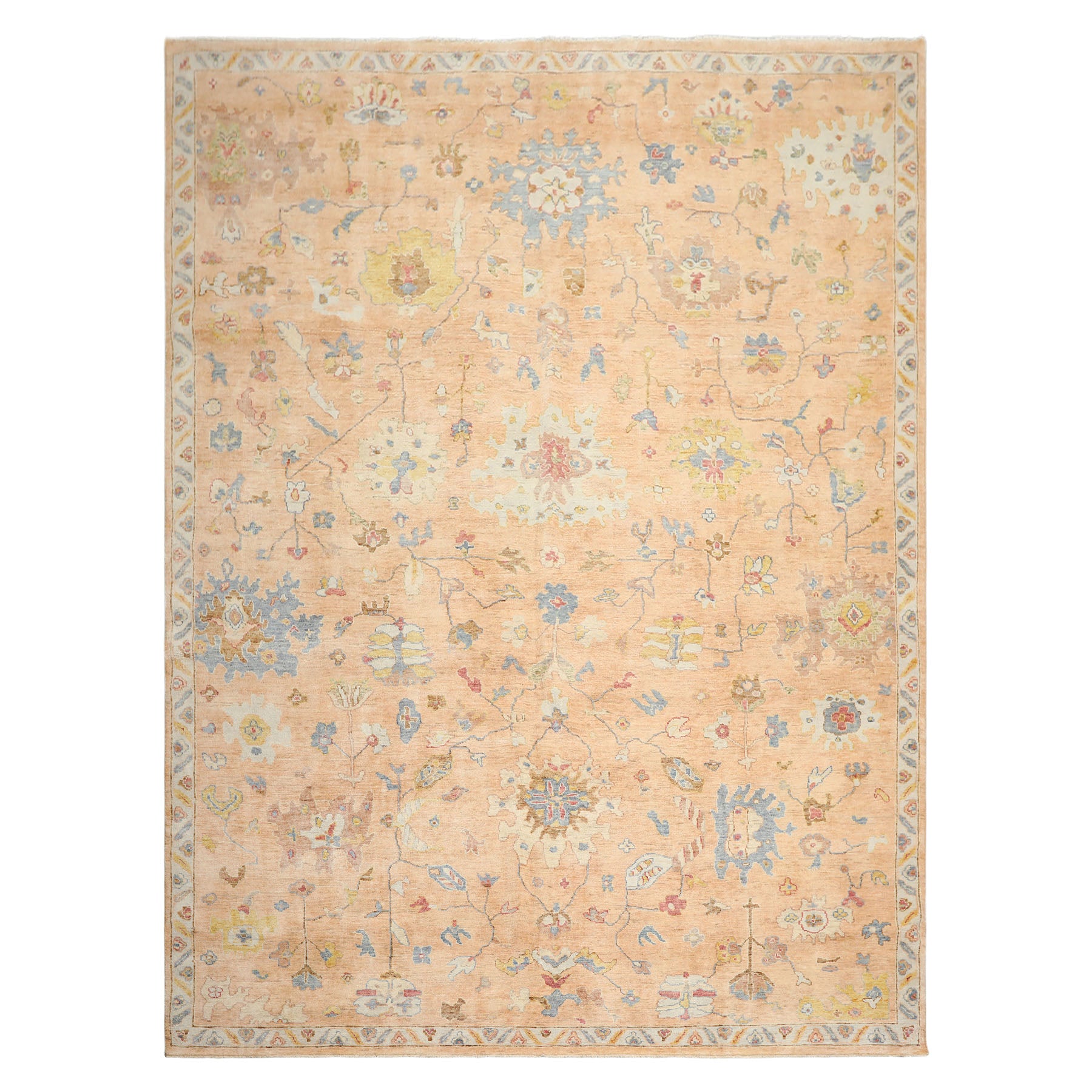9x12 Blush, Aqua, Gold Color Hand Knotted Oushak Wool Traditional Oriental Rug