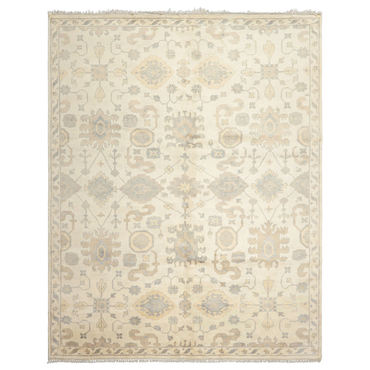 8x10 Ivory, Gray, Tan Color Hand Knotted Oushak Wool Traditional Oriental Rug