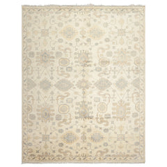 8x10 Ivory, Gray, Tan Color Hand Knotted Oushak Wool Traditional Oriental Rug