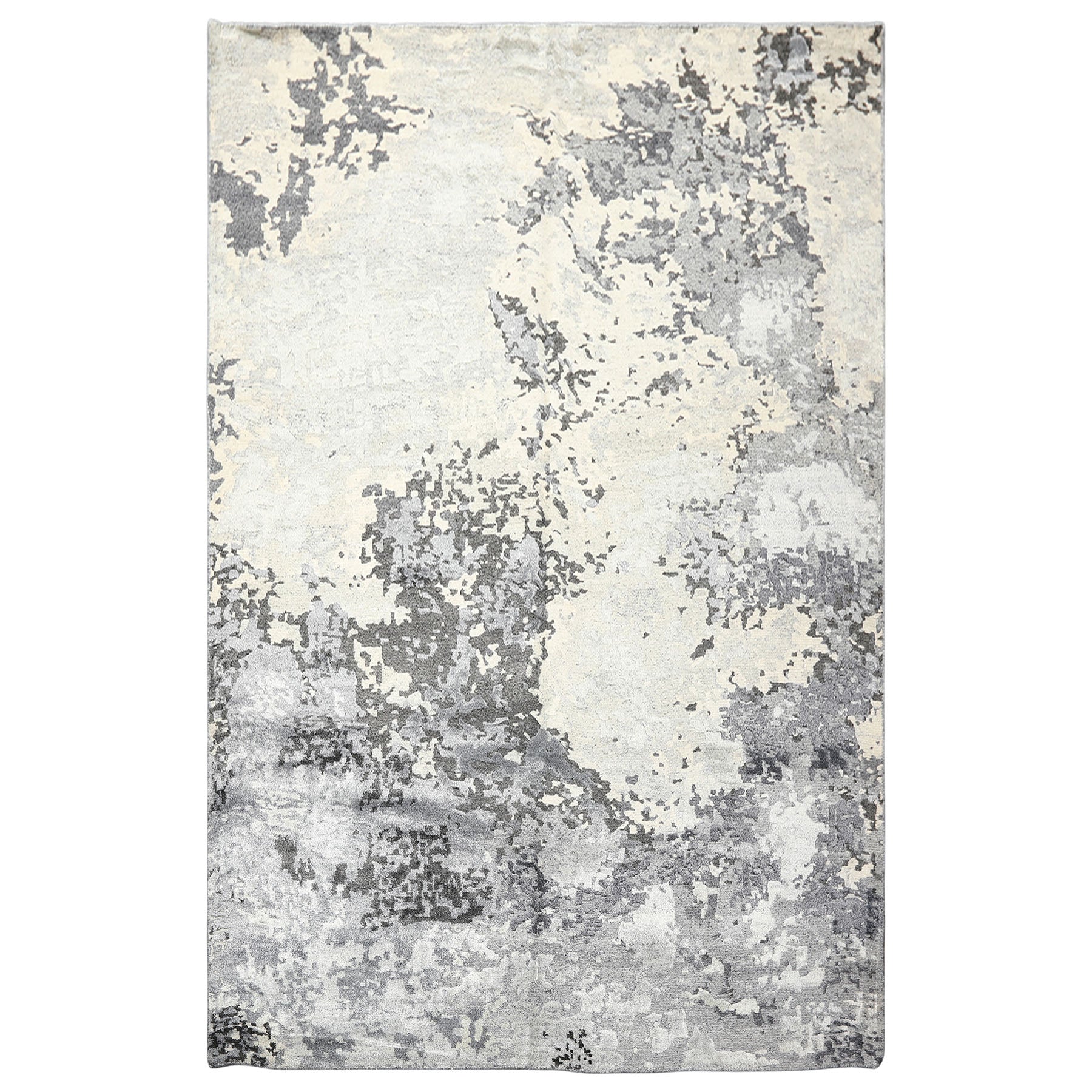 6x9 Ivory, Gray, Graphite Color Hand Knotted Sherpa Wool & Bamboo Silk Modern & Contemporary Oriental Rug